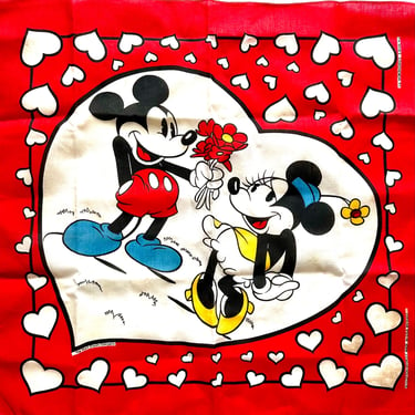 Vintage Disney Mickey Minnie Mouse Love Scarf // 1980s Heart Bandana 