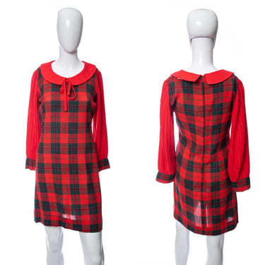 1960's Plaid and Pleat Detail Dress Size S
