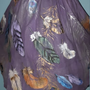 1970's Boho Hippi Steampunk Hand Painted Leaves on Leather Skirt 