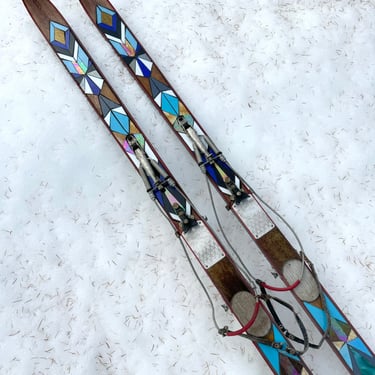 Iridescent Blue Mosaic Antique Ski Set 72