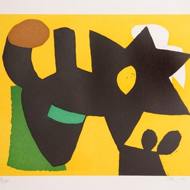 Charlie Hewitt - Yellow Geometric Abstract Woodblock ca 1980 