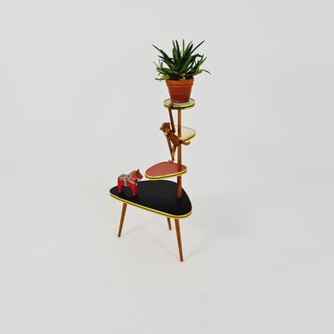 1950s German Plant Stand, Colorful Vintage Mid-Century Minimalist Indoor Plant Stand Side Table Retro flower table 