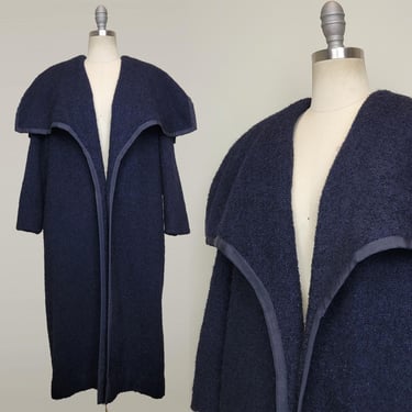 Don Loper Coat / 1950s Don Loper Coat / Wool Bouclé Coat / Navy Coat / Vintage Women's Don Loper Coat / Size Medium - Large 
