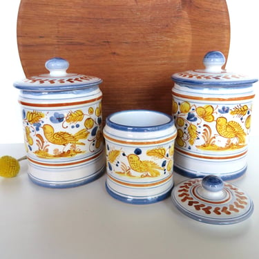 Vintage Deruta Pottery Jars From Italy, Set of 3 Hand Painted Lidded Ceramic Pots 