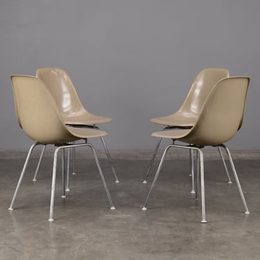 4 Early Eames Shell Chairs in Greige Fiberglass with H-Bases Mid-Century Modern 