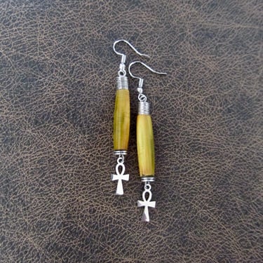 Ankh Egyptian African earrings, fertility symbol, Afrocentric bone 