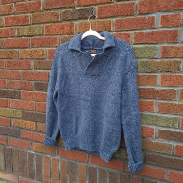 Vintage 1970's Knit Acrylic Shawl Pullover Sweater / JC Penney / Small / Blue Gray 