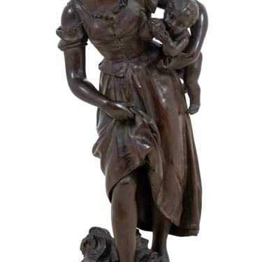 French School "Mother and Child" Bronze Sculpture