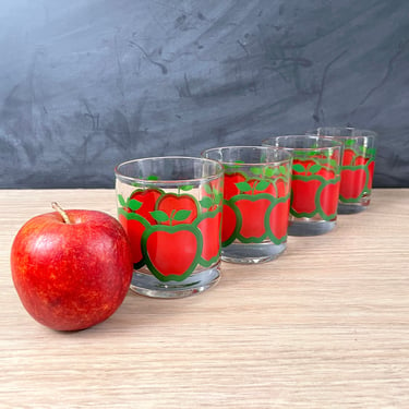Colony red and green apple rocks glasses - set of 4 - 1970s vintage 