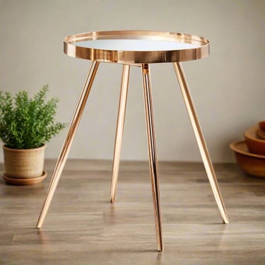 Kaelyn Round Mirror Top End Table Gold FFE258-73