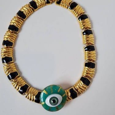 Vintage gold and black enamel choker with a custom eye deco by Amanda Alarcon-Hunter for Minx and Onyx 