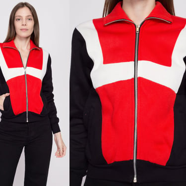 80s Color Block Track Jacket Extra Small | Vintage Red Black Retro Zip Up Sweatshirt 