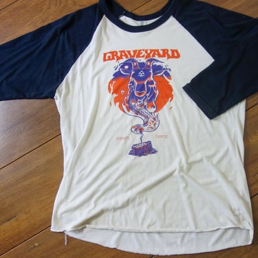Graveyard band t shirt large medium soft, Swedish hard rock band faded white and black baseball sleeve tee 