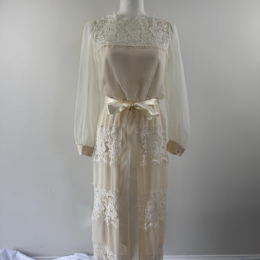 1970s Miss Elliette Cream Lace Dress 