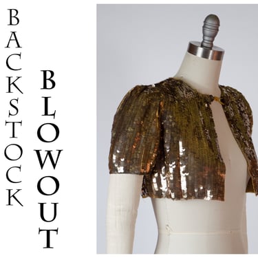 4 Day Backstock SALE - XS - Dazzling Vintage 1930s Fully Sequined Gold Cocktail Bolero - Item #49 