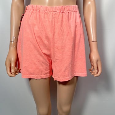 Vintage 80s Deadstock Neon Pink Cotton Comfy Shorts Made In USA Size M 