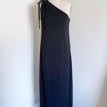 Vintage 70's Black Dress, One Shoulder Style 