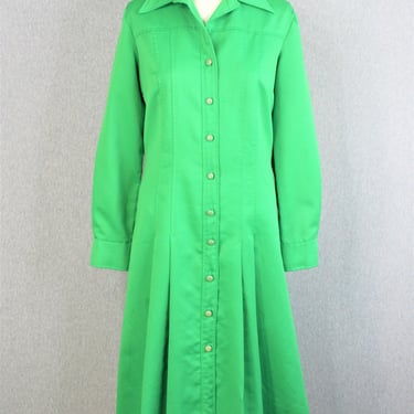 1970s - Shirt Dress - Green - by Serbin - Estimated size 14 