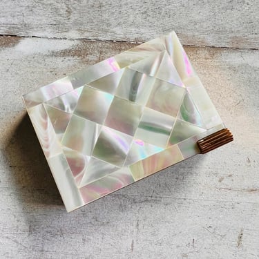 vintage 50s mother of pearl lipstick compact, 1950s makeup case, gold carryall purse, 60s small purse, gift for her, vintage accesories 