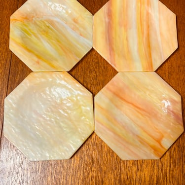 Vintage Akro Agate Slag Glass Plates Marbled Orange Colors 