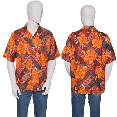 1970's Barefoot in Paradise Hawaiian Shirt Size L