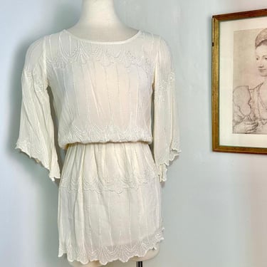Cleobella Beige Vintage-Inspired Dress | Elegant Boho Style | Size Small | Womens 80s Fashion | 1960s Vintage Dress | Simple Vintage Dress 