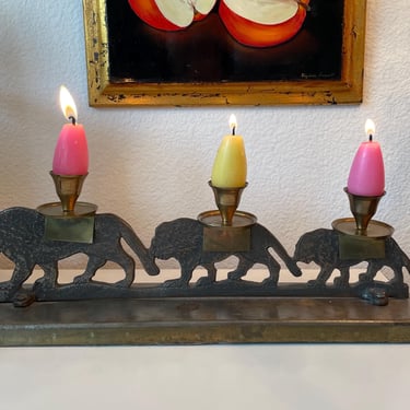 Vintage Brass Lion Candle Holders | Metal Lion Candlestick Holders | Gold Tone Safari Animal Candle Stand | Wild Animal Candle Holder 