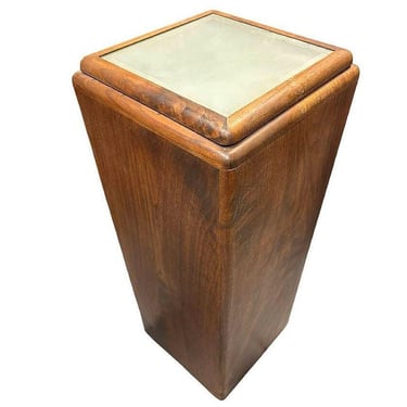 31" Art Deco Black Walnut Sculpted Waterfall Lighted Pedestal Display 