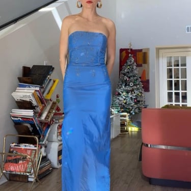 VTG 90s Jessica McClintock Blue Metallic Dress 