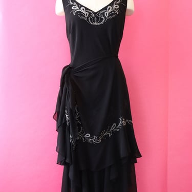 Silver Beaded Bias Cut Gown with Shawl L/XL