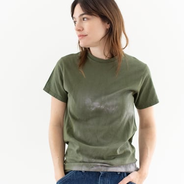 Tie Dye Army Green Crew T-Shirt | Olive Green Cotton Crewneck Tee Shirt | Washed Deadstock | S | T2 