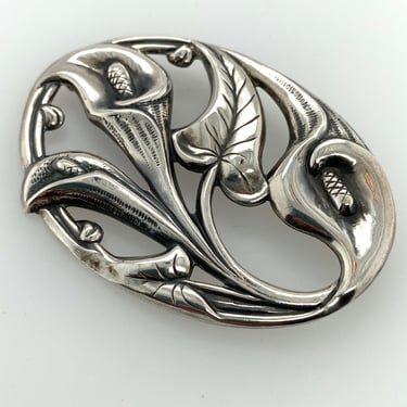 Vintage Lovely Danecraft Sterling Silver Calla Lily Oval Pin Brooch 19.1g Signed 