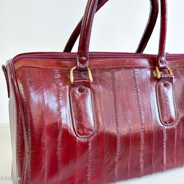 1980s Burgundy Red Eel Skin Purse Handbag | 80s Maroon Red Leather Handbag | Lee Sands 