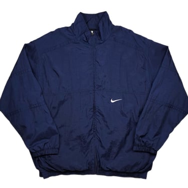 Vintage 90s Nike Embroidered Swoosh Navy Blue Indianapolis JCC Windbreaker Jacket Size XL 