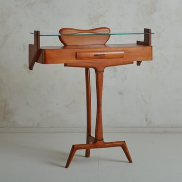 Cherry Wood + Glass Console Table in the Style of Carlo Di Carli, Italy 1950s