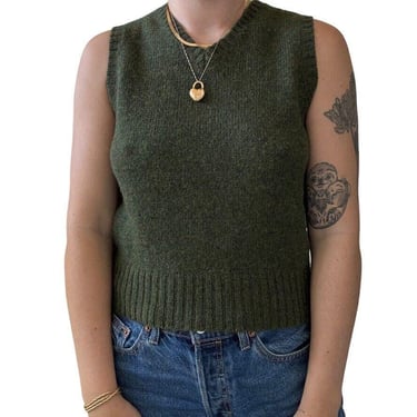 Vintage Y2K Womens Olive Green 100% Shetland Wool Preppy Sweater Vest Sz S 