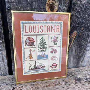 Louisiana Needlepoint — Louisiana Art — Vintage Louisiana — Vintage Neelepoint — Needlepoint Art — Vintage Art — Louisiana— Louisiana Art 