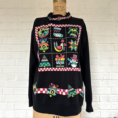 1980's Christmas Sampler Sweater in Black 