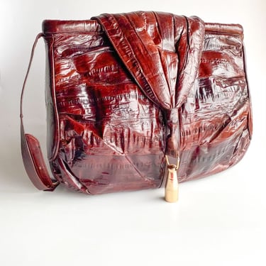 1980s Oxblood Shirred Shoulder Bag