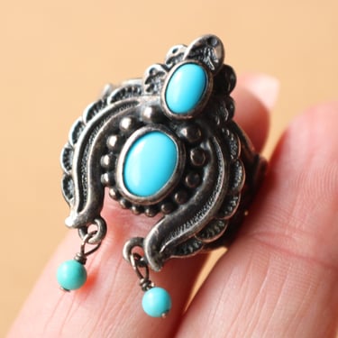 Western Charm RING / Naja Jewelry / Dangling Stone Sterling Ring / Size 9 