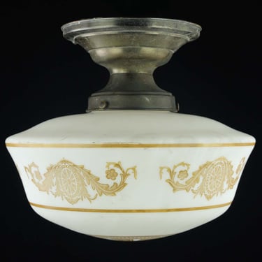 Vintage Burnt Orange Pinwheel Globe Brass Semi Flush Mount Light