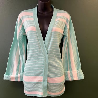 vintage boho sweater 1970s mint striped bell sleeve cardigan medium 