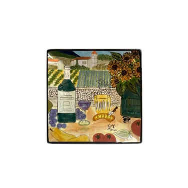 Handmade Square Wine Bottle Glass Scenery Flower Display Art Plate ws4117E 