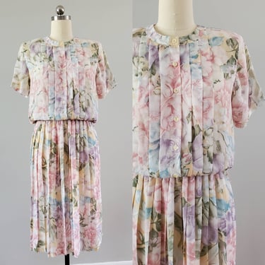 1980s Floral Blouse and Skirt Set by Alfred Dunner 80's Dresses 80s Women's Vintage Size Large 