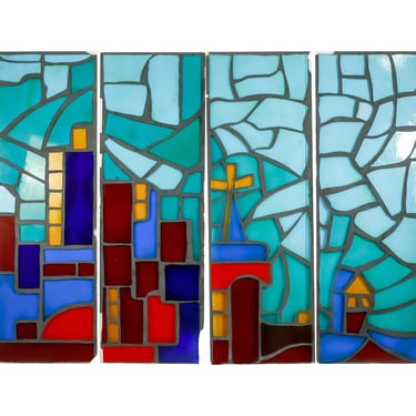 Set of Reclaimed Scenic Stained Glass Church Windows