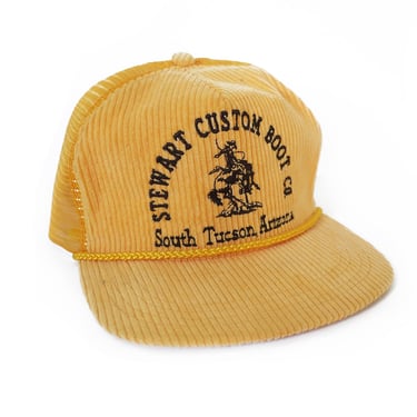 corduroy hat / trucker hat / 1980s Tucson Arizona cowboy boots corduroy trucker strap back hat cap 