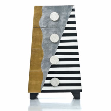 Lam Lee Modern Lingerie Chest Chest of Drawers Gold and Silver Leaf Black and White Stripe 