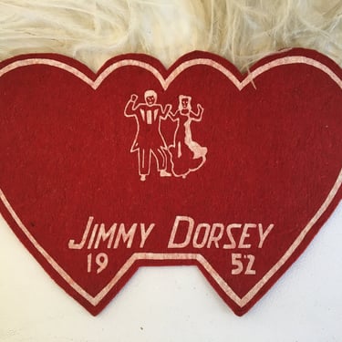 50&#39;s Vintage Jimmy Dorsey Felt Heart Cut Out, 1952 Big Bands Heart Patch, Man And Woman Dancing, Jazz Swing Music, Swing Era 