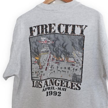 vintage Los Angeles shirt / LA riots shirt / 1990s Los Angeles Riots Fire City rap tee Sublime Hanes XL 