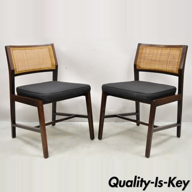 Edward Wormley for Dunbar Cane Back Solid Wood Dining Chairs - a Pair